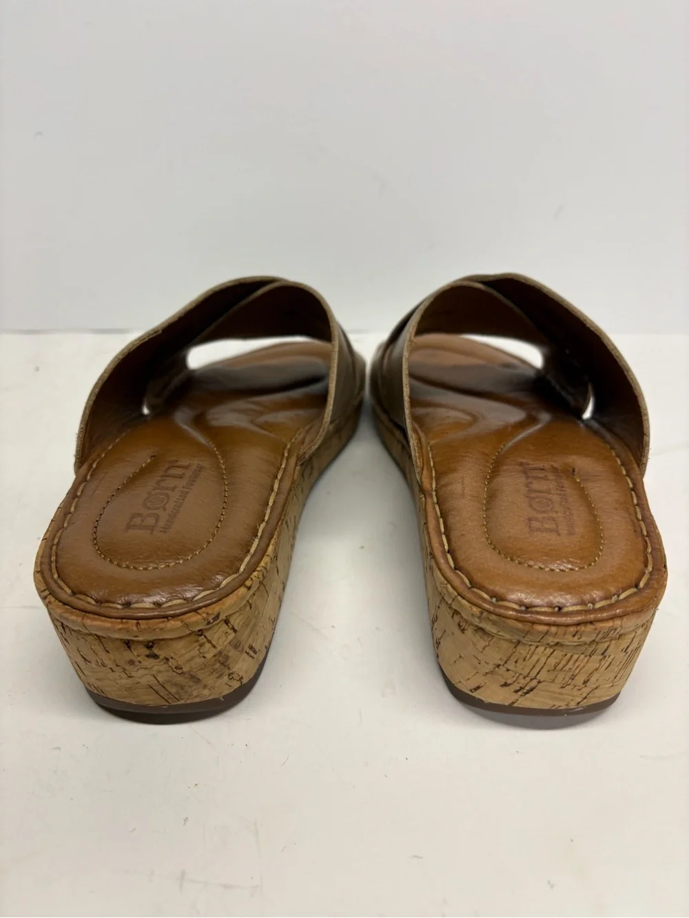 Born Women's Tan Cork Wedge Slide Sandals Leather Size 8